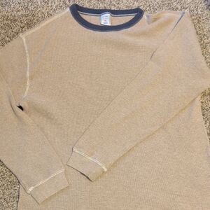 Old Navy Men's Tan Crewneck Sweater with Gray Trim
